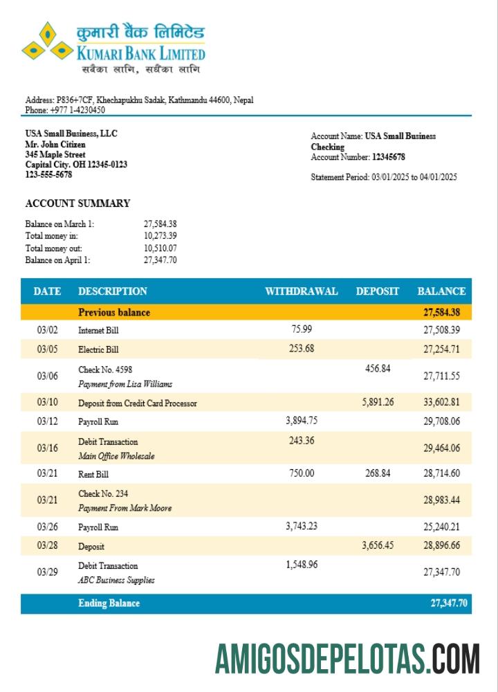 Baixável Nepal Kumari Business modelo de extrato de conta Word e PDF (1)